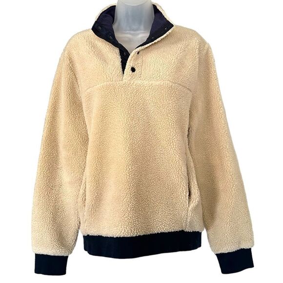 J. Crew Fleece Sherpa Cream Neutral Nordic Pullon Fisherman Granola Girl Sweater - Picture 7 of 8